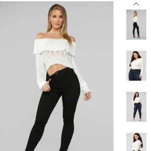 White Crop Top Off Shoulder Sweater